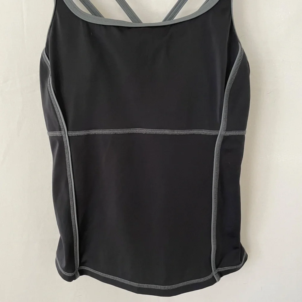 LAND'S END Women's Size 10D Tankini Black Gray Crisscross Straps